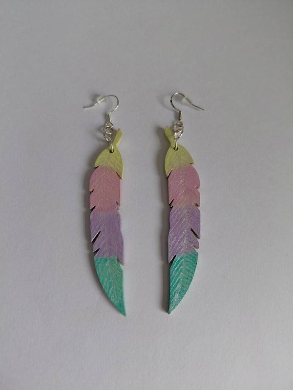 "Rainbow Feathers" Original hand painted feather earrings