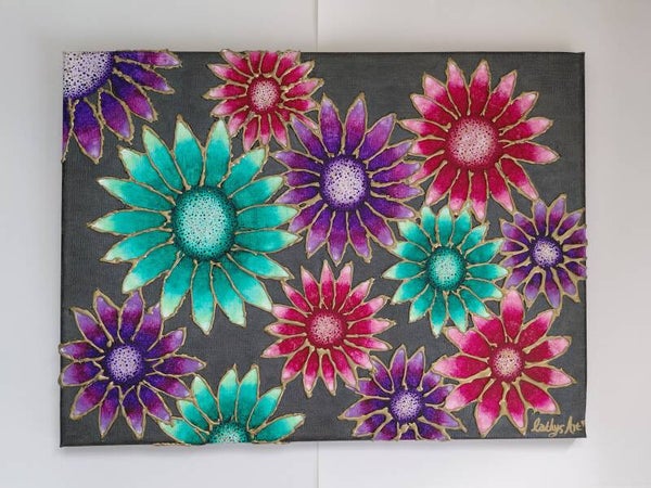 "Fairyland Flowers" Original acrylic sculptured canvas painting