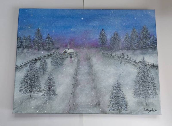 "Winters Eve" Original acrylic canvas painting