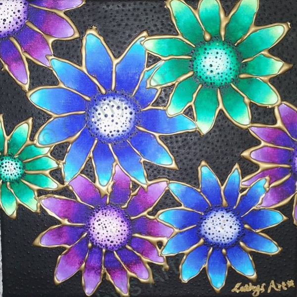 Original Acrylic Painting with 3D Flowers "Flower Dots"
