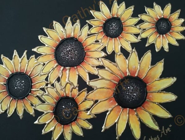 Original Acrylic Painting with 3D Flowers " Sunflowers"