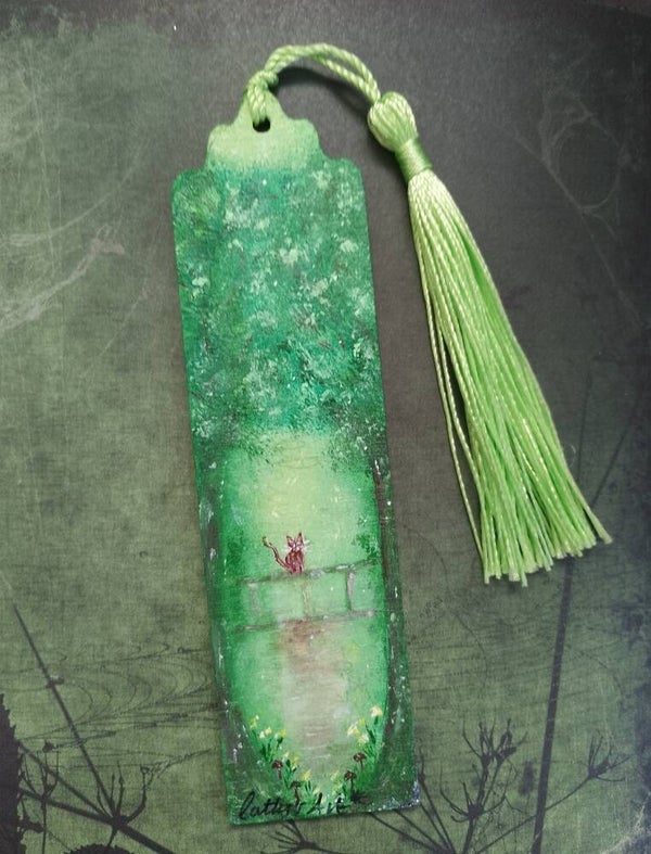 "Under the trees"original hand painted bookmark, "