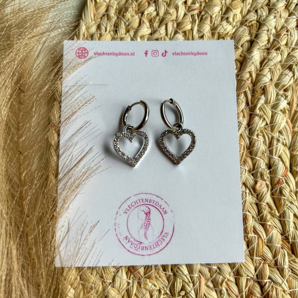 Oorbel glitter hart - zilver