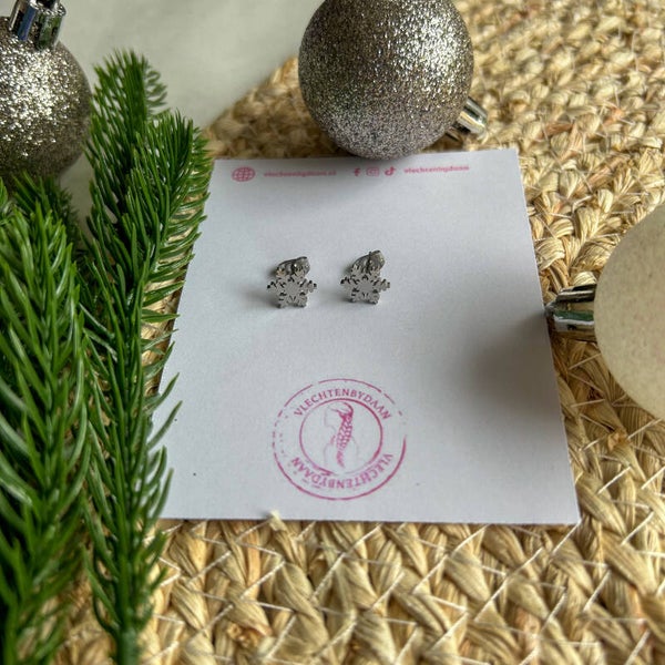 Oorbel knopjes sneeuwvlok - zilver