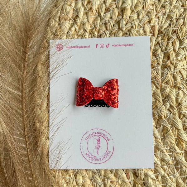 Babyclipje strikje glitter rood