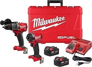 Milwaukee - 3697-22 Kit combinado de taladro percutor inalámbrico sin escobillas de iones de litio de 18 V, 2 herramientas con 2 baterías de 5.0 Ah, cargador y caja de herramientas