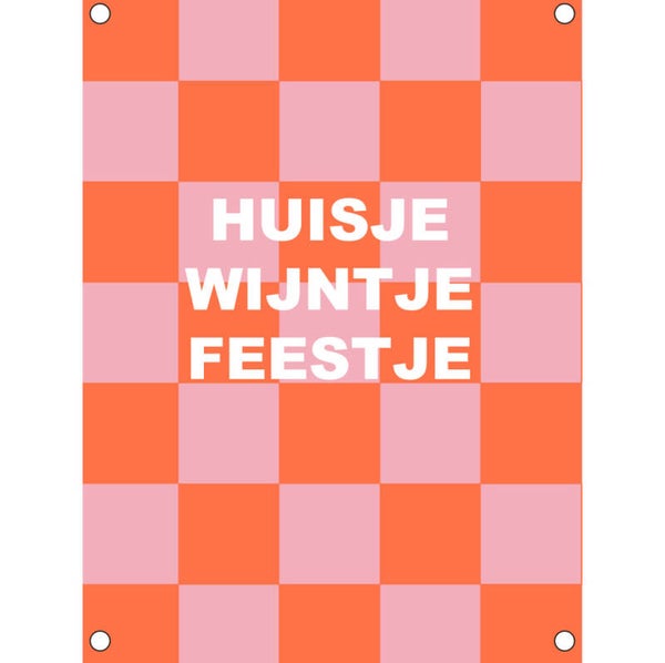 Tuinposter huisje wijntje feestje