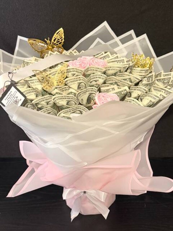 Pink and White money bouquet