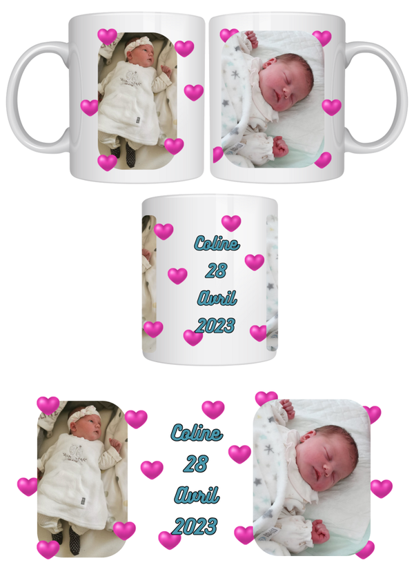 Mugs personnalisés naissance en céramique