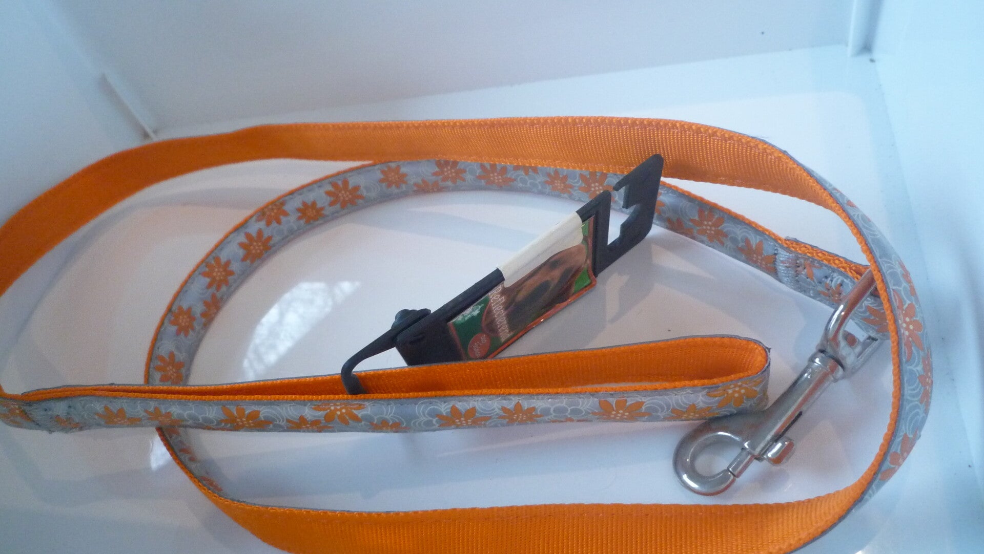 Leiband Dog Fashion oranje/grijs met bloemen 130 cm