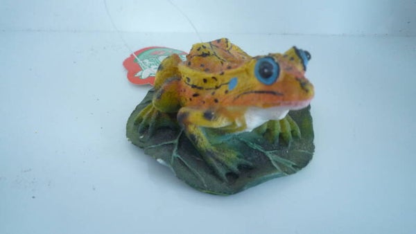 Kikker geel met groen blad 65 mm