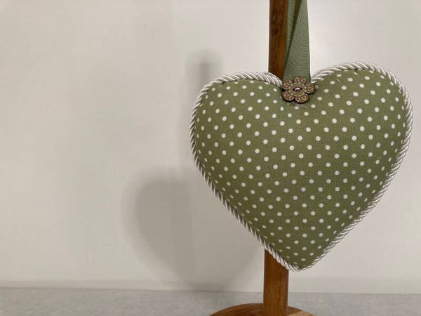 CRAFT FABRIC HEART - Olive Green with white dots