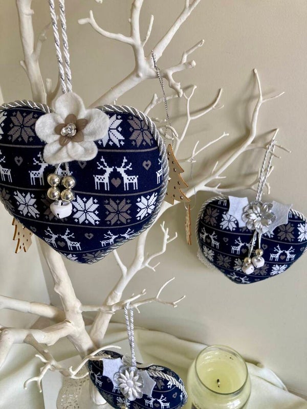 Elegant Blue Christmas Heart Ornaments