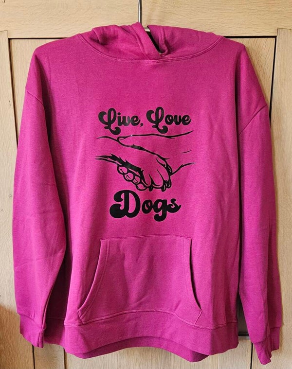 Hoodie bedrukt Live, Love Dogs