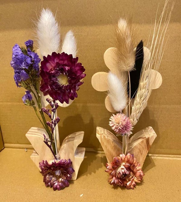 Déco FLEURS en bois décorées de fleurs séchées naturelles