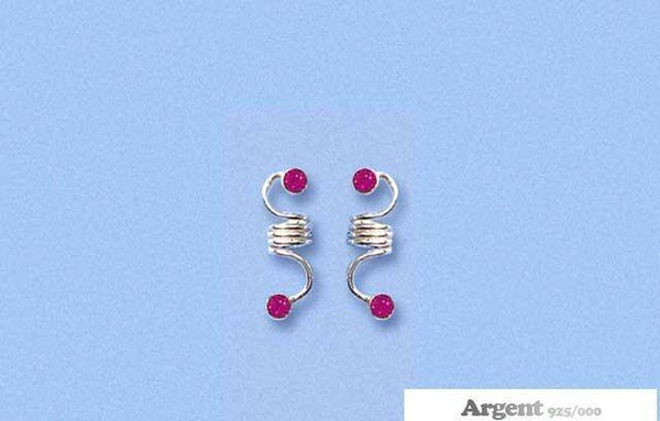 Boucles d'oreilles ressort cristaux rose foncé en argent 925
