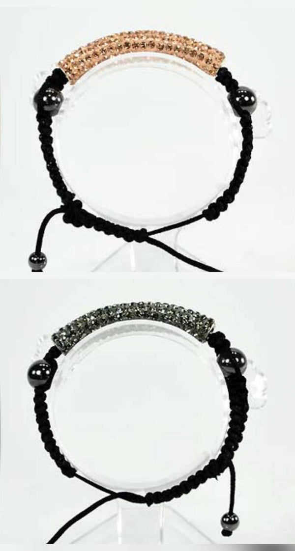 Bracelets Shamballa tube strassé de 2 différentes couleurs + 2 perles hématites