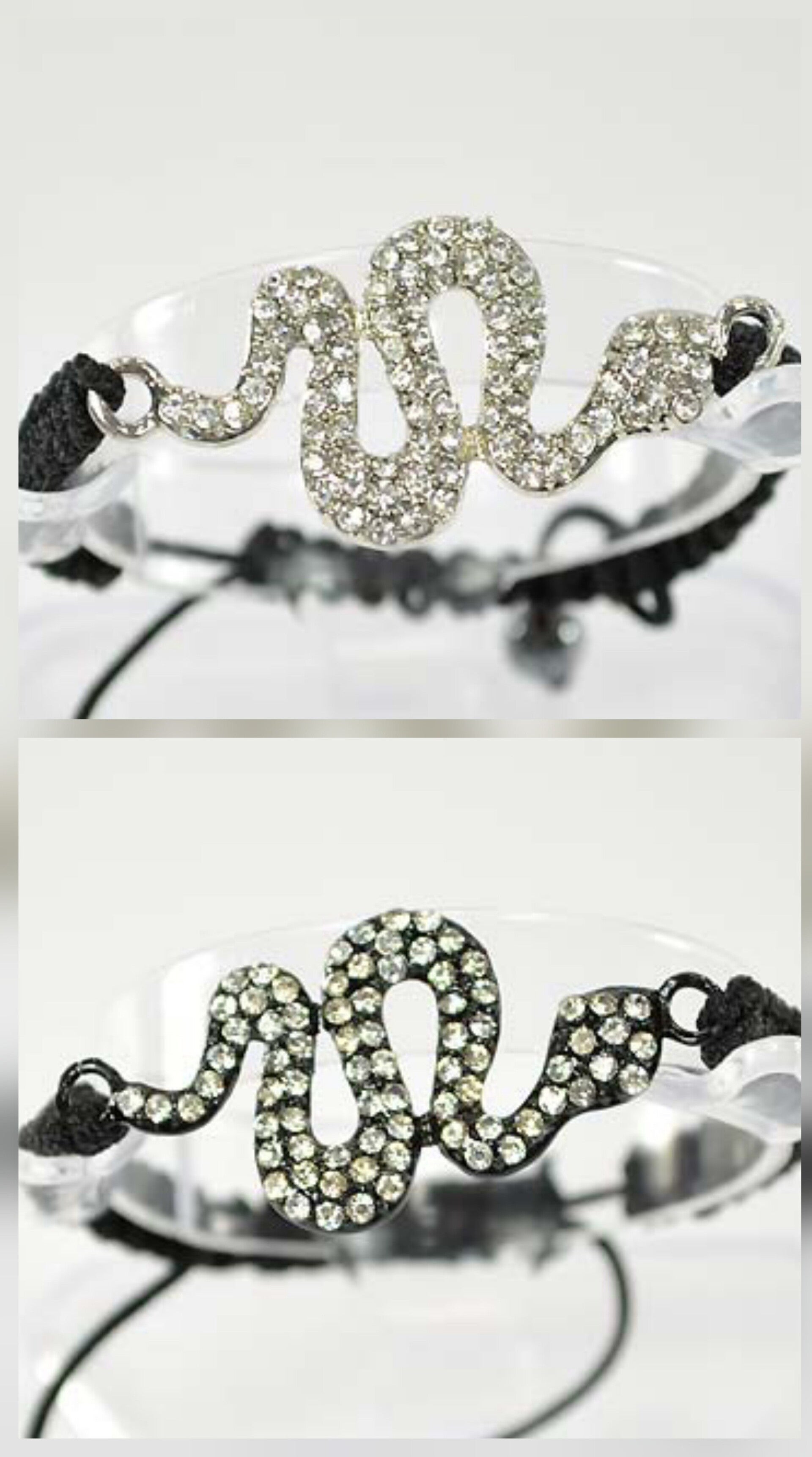 Bracelets shamballa serpent strassé de 2 différentes couleurs + 2 perles hématites