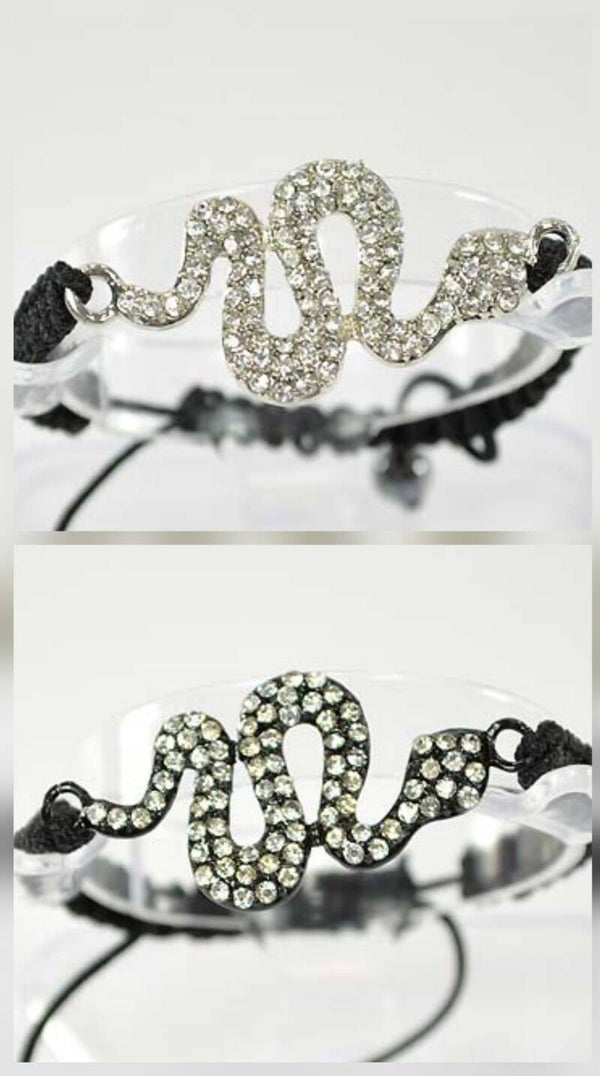 Bracelets shamballa serpent strassé de 2 différentes couleurs + 2 perles hématites