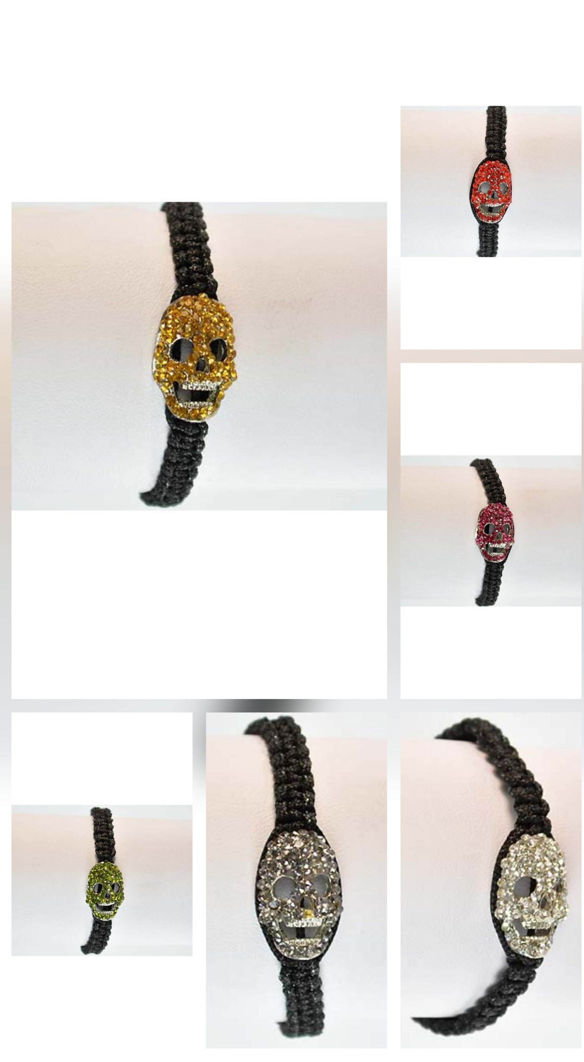 Bracelets shamballa tête de mort strassée de différentes couleurs + 2 perles hématites