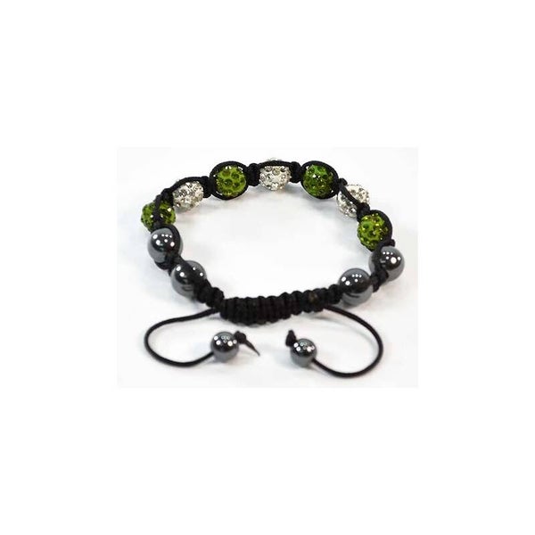 Bracelet shamballa 7 boules blanches et vertes