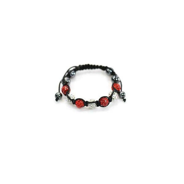 Bracelet shamballa 7 boules blanches et rouges