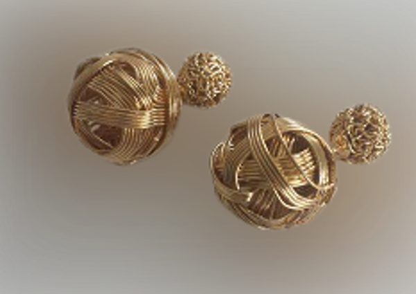 Boucles d'oreilles double boule dorée ou argentée fantaisie