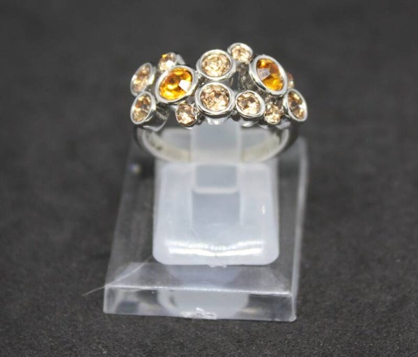 Bague avec strass ambre en plaqué argent