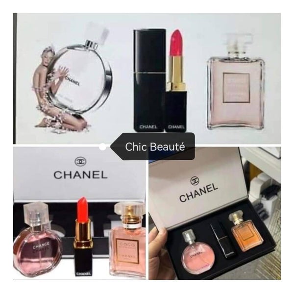 Coffret de 2 parfums et 1 rouge à lèvre