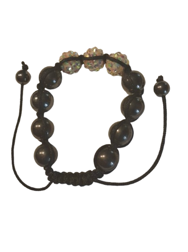 Bracelet Shamballa 3 boules aurore boréale + 8 hématites