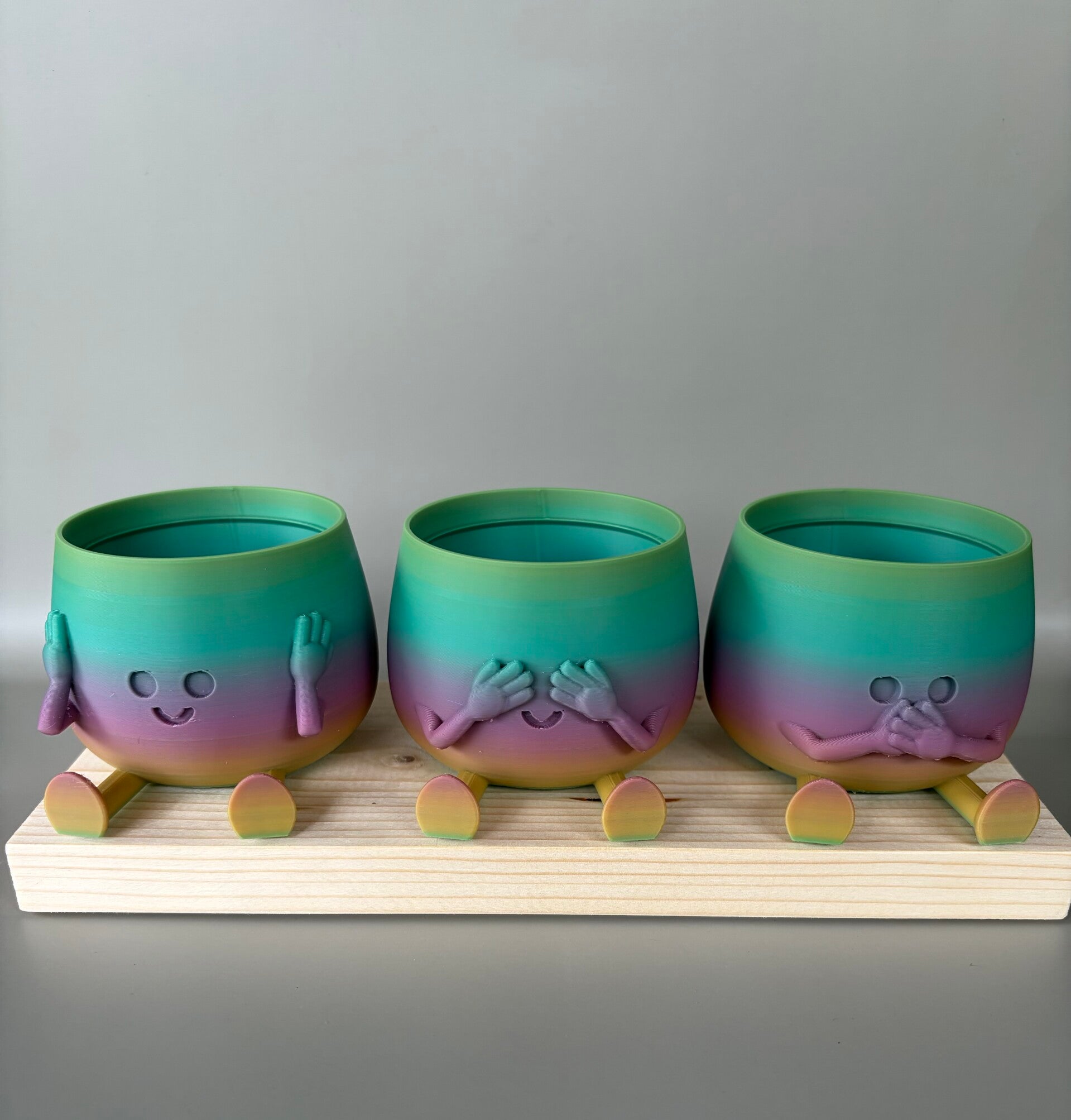 Horen zien zwijgen- bloempotjes 3D-print
