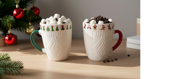 Kerstmokken voor warme chocolademelk