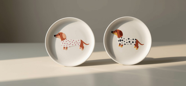 Wit rond schaaltje met teckelprint