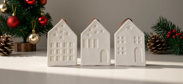 Wit porseleinen hanger in vorm van een huis