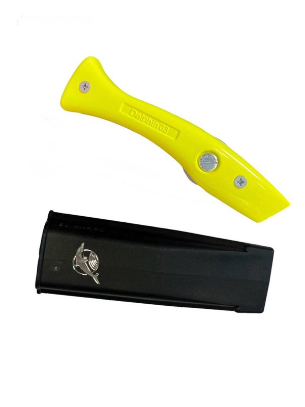 Delphin mes Orginal signal geel inclusief houder en mesje