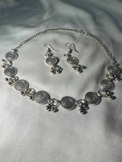 Oxidised Silver Necklace and Earrings Set