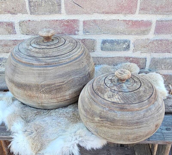 Houten pot met deksel groot