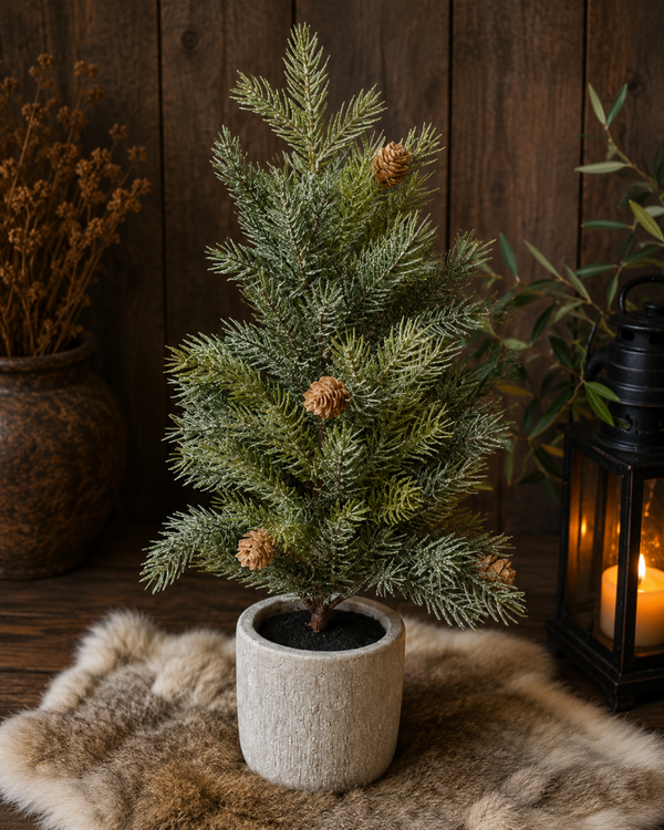 Decoratief kerstboompje met dennenappels
