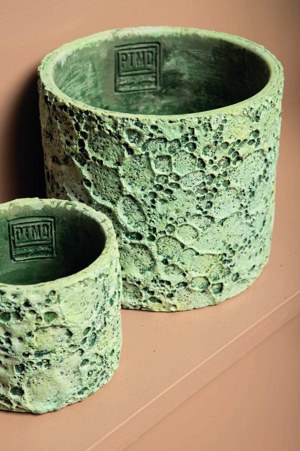 PTMD Darrel Blue round cement pot rough finish low