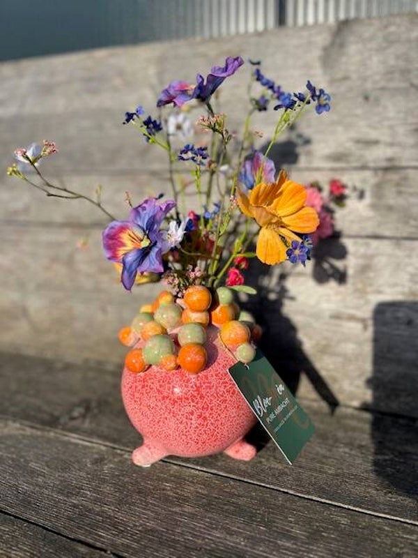 Piccadilly vaas framboos met zijden bloemen