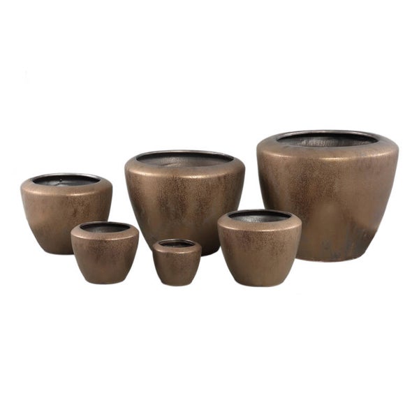 PTMD Kyleigh Bronze round ceramic pot smooth low XS