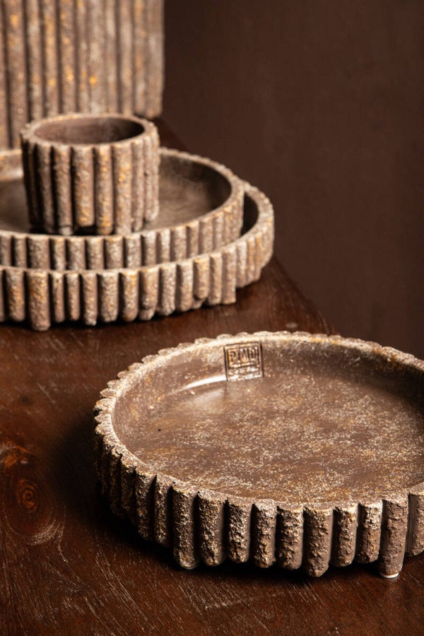 PTMD Morganne Brown round cement bowl ribbed M