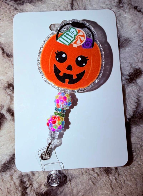 Pumpkin Candy Bucket - Badge Reel