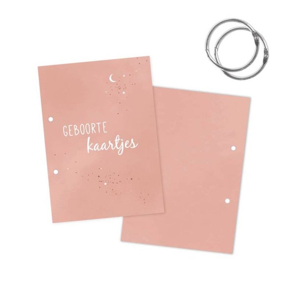 Bewaarbundel geboortekaartjes - Roze sterrenhemel