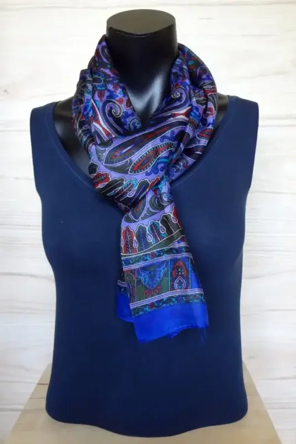 zijden sjaal koningsblauw met print