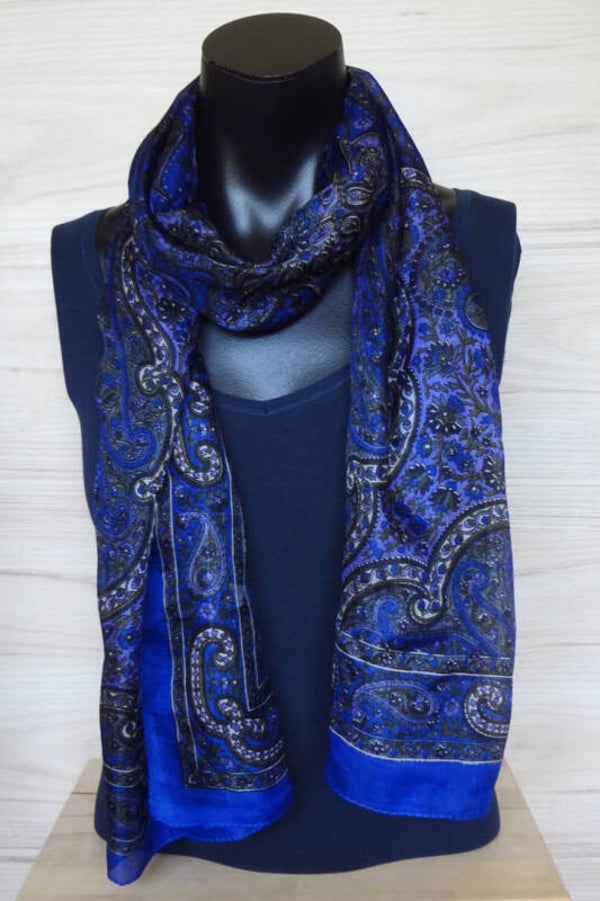zijden sjaal fel blauw met print