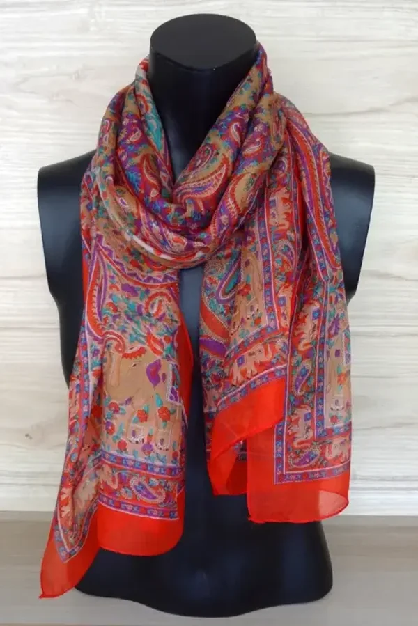 zijden sjaal oranje met olifantjes