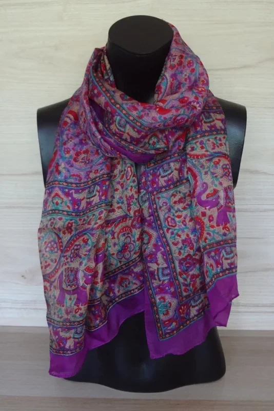zijden sjaal paars met olifantjesprint