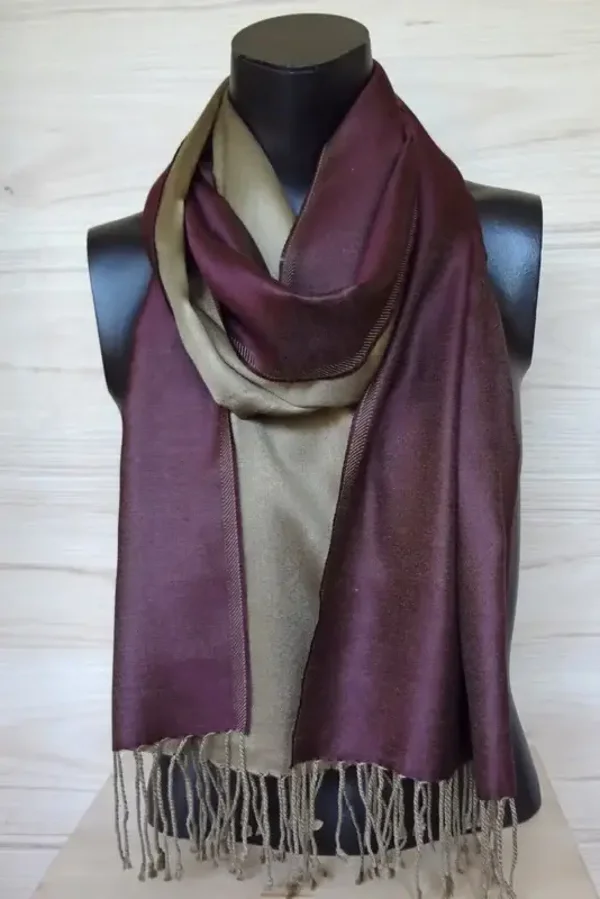 Zijden sjaal wijnrood/olijf
