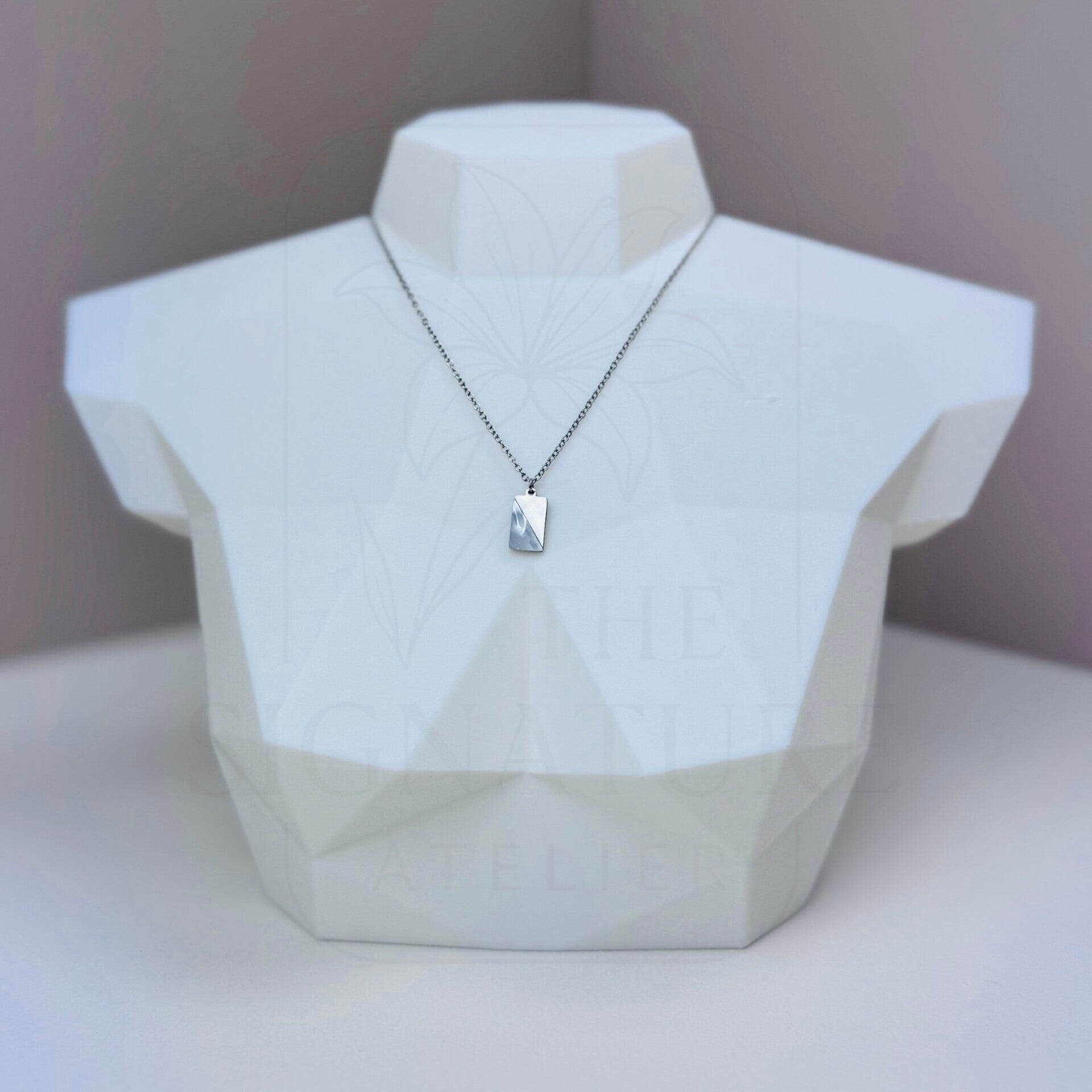 RVS ketting zilver | Schelp rechthoek